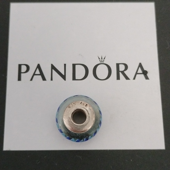 Pandora Blue Stripes Murano Glass Bead Charm Retired 925 ALE 790611 - Picture 4 of 6